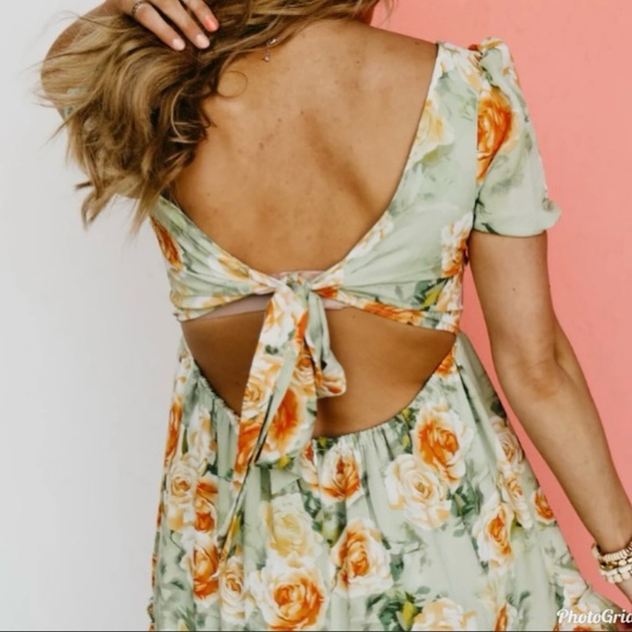 Sage Floral Midi/Maxi Dress that Ties in Back - Picture 6 of 9